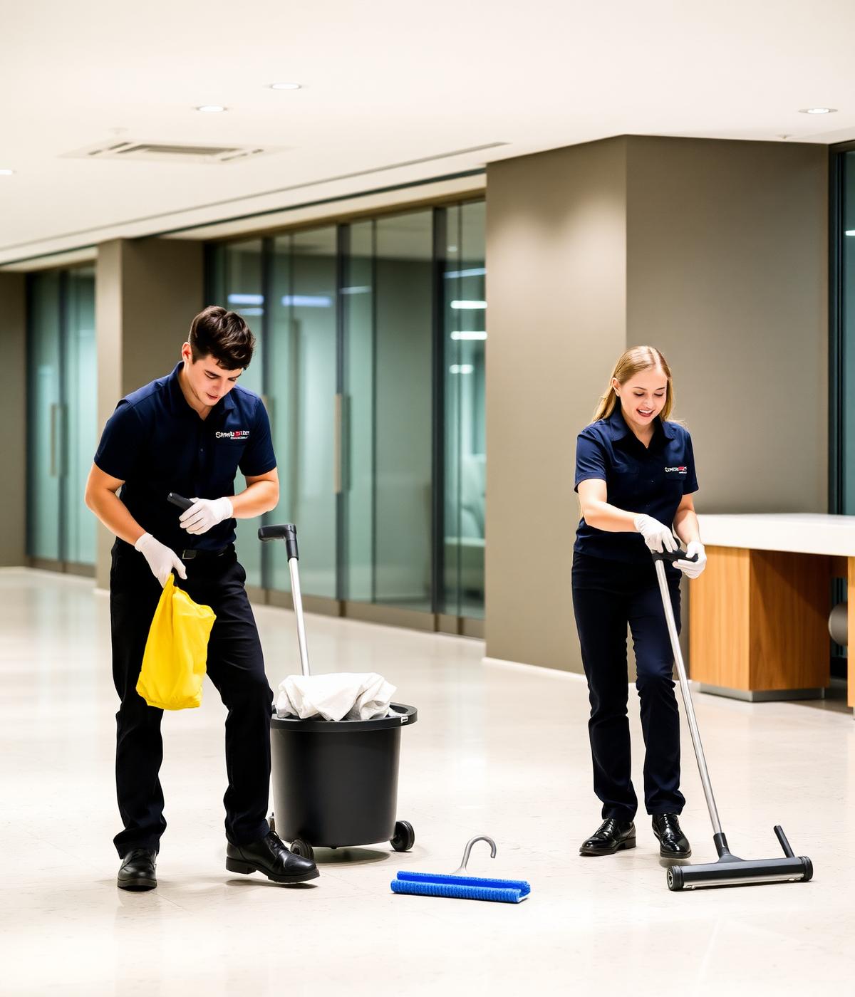 Summit Sanitation commercial cleaning team in an office lobby